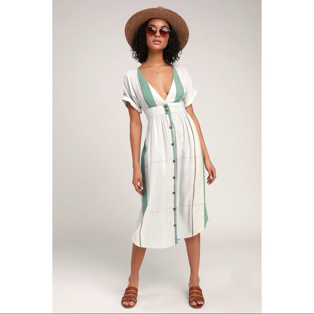 O'Neill White Midi Dress with Green Accents